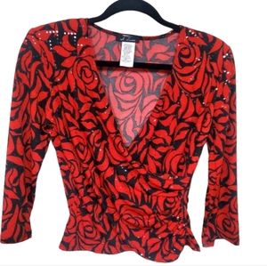 S. Levine Women's Red Sparkle Holiday Party Blouse Size S